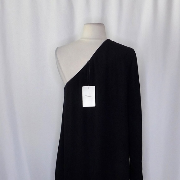 NWT!! THEORY Sintsi Rosina Crepe Black One Shoulder Dress Shift Minimalist 4 - Picture 11 of 15